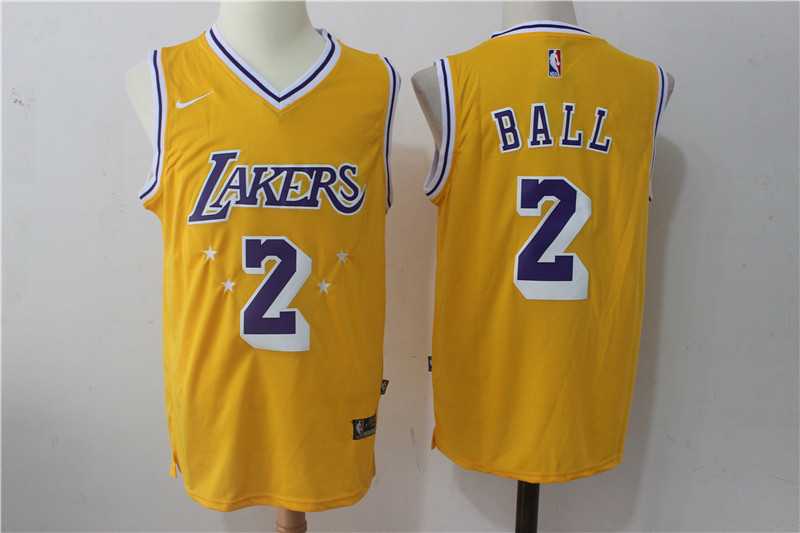 Nike Los Angeles Lakers #2 Lonzo Ball Yellow With Purple Number Stitched Jersey,We sell and wholesale Nike Los Angeles Lakers #2 Lonzo Ball Yellow With Purple Number Stitched Jersey on line form chian!